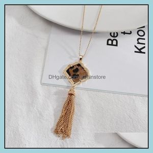 Pendanthalsband raminspirerad abalonskal Papper Leopard l￤dermetall Tassels Pendant Snakesskin Long Chain tr￶ja DHSeller2010 DHBSR