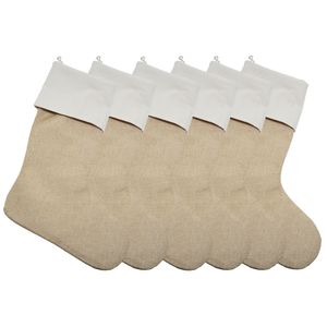 Sublimation Blank Burlap Stockings Xmas Fireplace Hanging Stocking Blanks Socks for Christmas Decoration DIY Craft