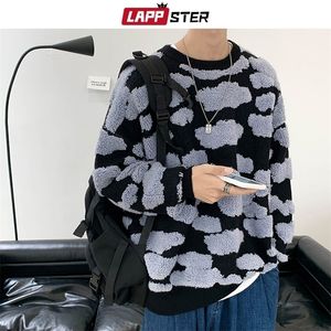 Erkek Sweaters Lappster Erkekler Bulut Stereoskopik Kış Kazak Çift Gevşek Büyük Boy Yün Harajuku Kpop Fashions 220829