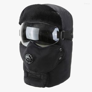Bérets Ushanka chapeau trappeur russe masque chaud masques de protection hiver avec oreillettes écharpe lunettes ensemble unisexe