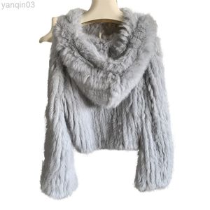 Pelliccia da donna Harppihop lavorata a maglia vera donna moda lunga pelliccia di coniglio vestito invernale cappotto L220829