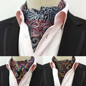 Bow Ties GUSLESON Vintage Men Ascot Paisley Floral Jacquard Woven Tie Self Cravat Necktie Scrunch British Style Gentleman Luxury