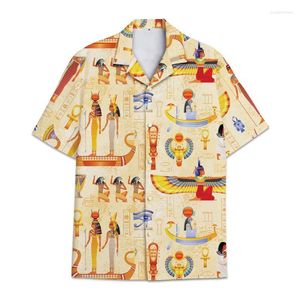 メンズカジュアルシャツ夏半袖エジプトの神アヌビスタトゥー3D