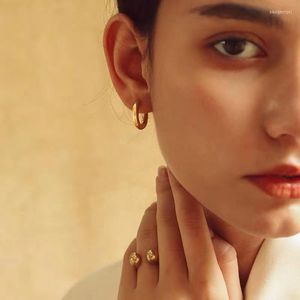 Hoop Earrings Classic Stainless Steel Gold Color Circle Ring For Women Girl Gifts Party Jewelry 18.9mm X 12mm 1 Pair