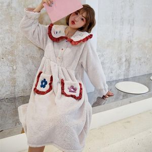 Women's Sleepwear Robes Dressing Gown Autumn Winter Women Flannel Robe Thicken Pajamas Lady Bathrobes Nightgown Loungewear With Pocket