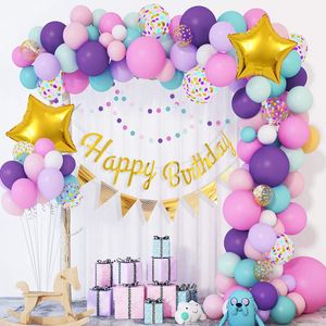 Wystrój imprezy jednorożca łuk łuk Garland Kit Purple Pink Confetti Lateks Foil Star Happy Birthday Banner Birthday Supplies MJ0782