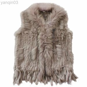 Pelliccia da donna Faux Harppihop Womens Natural Real Vest con collo in pelliccia di procione Gilet / giacche Rex Rabbit Winch lavorato a maglia L220829