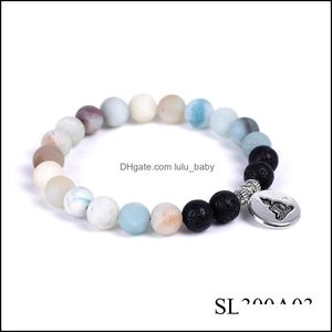 Fili di perline Bracciale con perline smerigliate Bracciale con perline in pietra lavica Braccialetti con perline Lotus Om Buddha Yoga Strench Donna M Lulubaby Dhvws