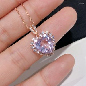 Correntes HT Solid 925 Sterling Silver 3,5ct Natureza rosa Amethyst Gemtones colars para presentes de aniversário da mulher