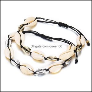 Braccialetti con ciondoli Bracciale con conchiglia Corda di cera tessuta a mano Cavigliera da spiaggia per uomo e donna 8,5-11 pollici Consegna a goccia regolabile Dhseller2010 Dha1S