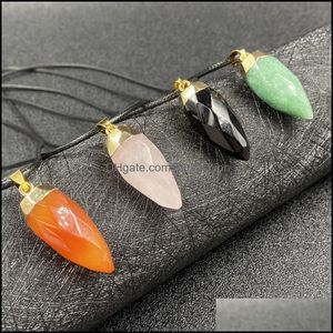 Pendant Necklaces Cone Prism Pendum Reiki Healing Crystal Energy Stone Quartz Pendant Necklaces Fashion Women Men Jewelry W Mjfashion Dh8L9