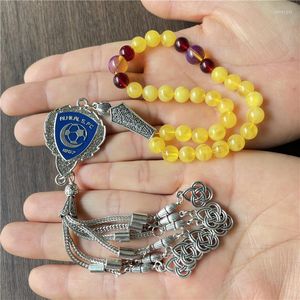 Filo da 8 mm in resina con pendente in metallo per club di calcio Bracciale musulmano islamico con 33 perline di preghiera Bracciale da donna per meditazione e