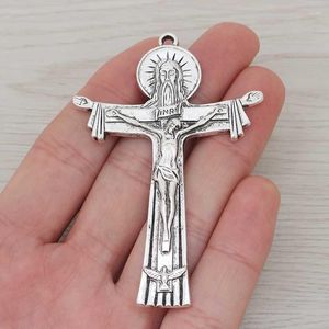 Colares pendentes 3 x Metal Jesus Christian Crucifix Charms para jóias de colar fazendo descobertas 77x50mm