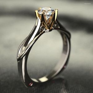 Bröllopsringar en karat prong inställning diamantring perfekt snitt kubik zirkoniumlöfte med moissanit