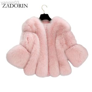 FULO FULO Zadorina Autumn Winter Mulheres elegantes Casaco rosa curto fêmea fêmea de pele de pele Gilet Fourrue manteau S-4xl L220829