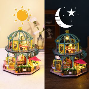 Архитектура DIY House MiteBee Diy Цветок крошечный миниатюрный деревянный светодиодный светодиодный набор для садовой мебели для детей подарка на день рождения 220829