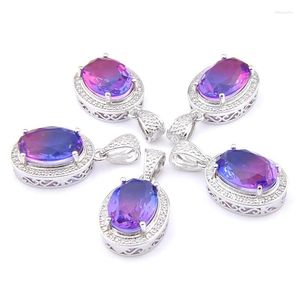 Pendant Necklaces MIX 5 PCS Xmas Gifts Big Offer Shine Oval Purple Bi-Colored Tourmaline Silver Pendants For Holiday Party