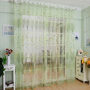 Cortinas de cortina 1pc com telas de quarto de impressão de árvores verdes Tule para a casa da varanda da sala de estar doméstica