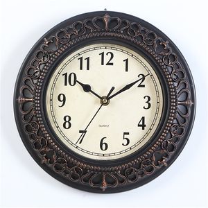 Wanduhren geschnitzte Vingate Uhr Retro Holzmuster exquisites Glasspiegel alte Stummschaltung Hängende Uhr Horloges Wohnzimmer Schlafzimmer 220829