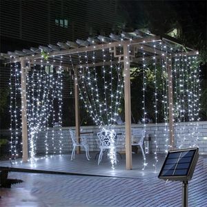 Andere Event-Party-Zubehör, Solar-LED-Licht, Outdoor, Weihnachtsgirlande, Feengirlande, Fadenvorhang, 3 m x 3 m, für Hochzeit, Schlafzimmer, Jahresdekoration 220829