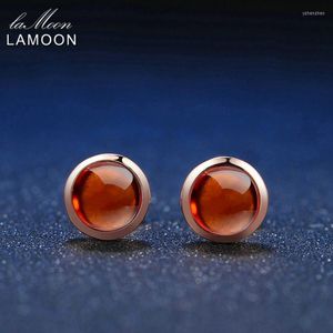 Stud Earrings LAMOON Classic 6mm 1.1ct 100% Natural Red Garnet 925 Sterling Silver Jewelry S925 LMEI022