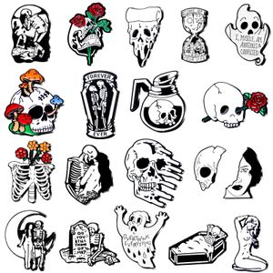 Pins Brooches Skl Spooky Skeleton Enamel Set Horror Goth Flower Brooch Cute Mini Lapel For Women ameUi