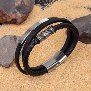 Charm Bracelets Fashion Multilayer Leather Bracelet Magnetic Black Men Genuine Punk Rock Bangles Male Arm Jewelry Accessories
