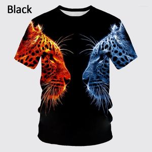 Męskie koszulki T shirty Summer Modna Męska okrągła szyja Krótkie rękawki T shirt D Printing Animal Cheetah unisex osobowość lampart