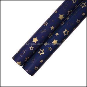 Confezione regalo Carta da imballaggio Regalo Decorativo Colore metallico Carta blu scuro Stelle Modello albero di Natale Stampa Festa d'oro Carshop2006 Dhneq