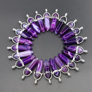 Purple Stripe Agate Charms Hexagonal Colling полосатая колонна Столовые каменные подвески DIY Ювелирные аксессуары