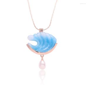 Anhänger Halsketten Fee 3D Harz Welle Halskette Für Frauen Perle Charme Blau Ozean Wellen Choker Schmuck Geschenk