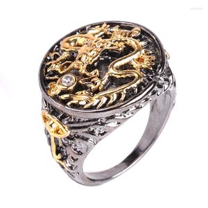 Wedding Rings Fashion Men Gold Black Ring Dragon With Stone Ball Male Vintage Punk Finger Jewelry For Gift