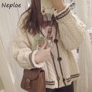 Frauen Pelz Kunstpelz Neploe Nette College Einreiher Pullover Frauen Herbst Koreanische Frau Pullover Kontrast Farbe Vneck Strickjacke 220826