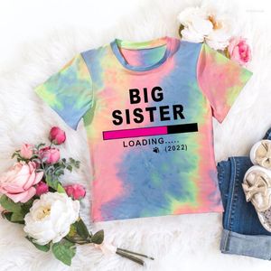 Camisas promovidas a irmã mais velha 2022 Crianças de tshirt de verão tingra de tingem de moda infantil menina de manga curta Multicolor Tops Gifts Presentes