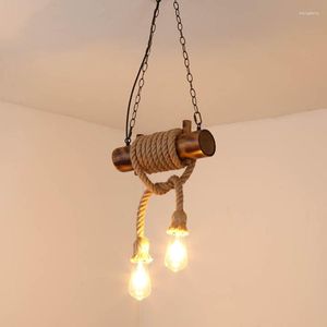 Pendant Lamps Led Light American Retro Industrial Style Rope Restaurant Coffee Bamboo Lighting Nostalgic Bar Vintage Deco Lamp