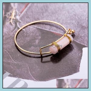 Bracciale placcatura in oro avvolto cilindro colonna pietra braccialetto fascino quarzo rosa guarigione pietre Druzy bracciali creazione di gioielli goccia Lulubaby Dhbgk