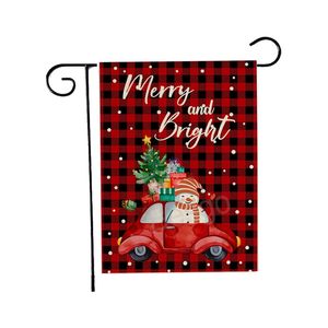 Julträdgårdsflaggdekoration Santa Claus Snowman Flags Double Sided Christmas Tree Car Banners Xmas Outdoor Gardens Banner BH7481 TYJ