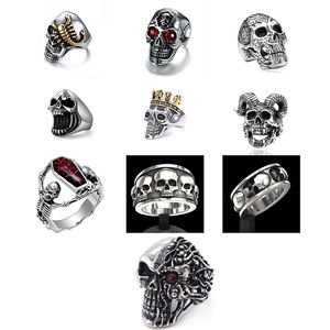 FDLK Vintage Punk Skull Ring Men Hip Hop Engagement Ring Male Fashion Red Zircon Rings For Women Jewelry Silver Color