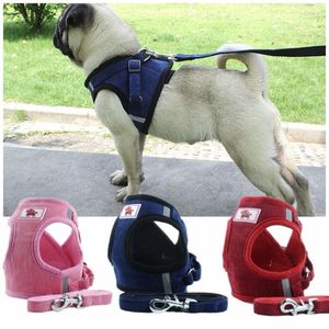 Dog Collars Soft Breathable Mesh Small Pet Harness Leash Set Pug Puppy Chihuahua Reflective Vest Chest Walking Strap