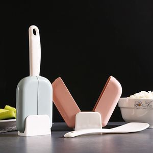 Rice Spoon with Holder Automatic Opening Closing Rest Holder Stand Hanging-Spoon Set Dust Proof Cover Storage Rack