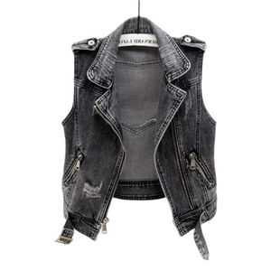 Women's Vests Denim Women Vest Female Spring Autumn Sleeveless Wild Tops Short Jacket Girls Ripped 5xl Gray Jean Cowboy Waistcoat Hole 220827