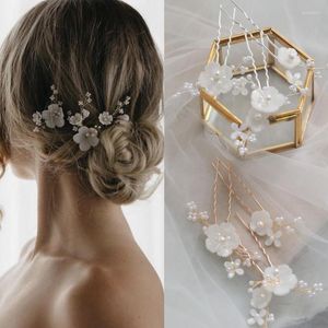 Hair Clips Wedding Accessories Flower Floral Combs Pin Pearls Hairpin Bridesmaids Head Piece For Brides Women Headdress Bridal Jewelry