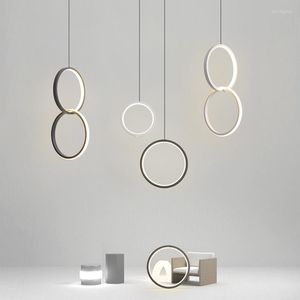 Pendant Lamps Nordic Modern Simple Acrylic Round 220V LED Tri-color Lighting Restaurant Bar Table Bedroom Bedside Hanging Lights