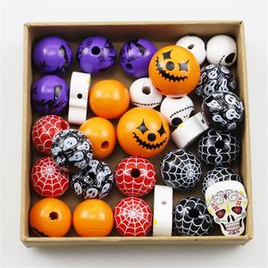 Altri articoli per feste di eventi 10 pezzi Teschio di Halloween Perline di legno Zucca Ragnatela Strega Perline sparse rotonde Artigianato fai-da-te Decorazione Accessori per feste di Halloween 220829