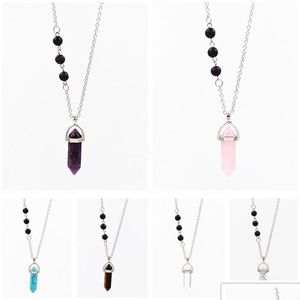 Pendant Necklaces Fashion Hexagon Prism Pendant Black Lava Stone Charms Diy Aromatherapy Essential Oil Diffuser Necklace Wo Mjfashion Dhi98