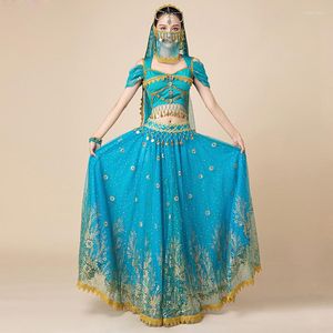 Sahne Giyim Göbek Dans Kıyafetleri Bollywood Kostüm Set Partisi Cosplay Festival Performansı İşlemeli Uzun Maxi Etek