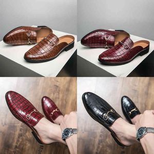 Dres Shoe Leather Men Half Shoe Black Flat Handmade Mule Crocodile M￶nster Bekv￤m avslappnad loafer Big Size 38 48 Oxford 220723