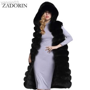 Women's fur Zadorin New Luxury Thick Warm Long Faux Sleeveless Winter Jacket Women ry Hooded Fake Fur Coats Vest Longue femme L220829