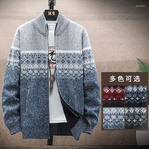 Maglioni da uomo Maglione autunnale e invernale Giacca cardigan da uomo in pile addensato colore abbinato lana moda sciolto