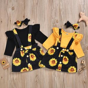 Giyim Setleri Bebek Kız Ayçiçeği Çiçek Romper Toddler Bib Elbise Doğum Baş Bandı Kıyafetleri Kız Sundress Giysileri Set